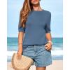 imageBTFBM Short Sleeve Sweater for Women Spring Tops Crew Neck Lightweight Pullover Loose Dressy Casual Blouse Basic ClothesGrey Blue