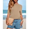 imageBTFBM Short Sleeve Sweater for Women Spring Tops Crew Neck Lightweight Pullover Loose Dressy Casual Blouse Basic ClothesKhaki
