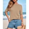imageBTFBM Short Sleeve Sweater for Women Spring Tops Crew Neck Lightweight Pullover Loose Dressy Casual Blouse Basic ClothesKhaki