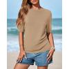 imageBTFBM Short Sleeve Sweater for Women Spring Tops Crew Neck Lightweight Pullover Loose Dressy Casual Blouse Basic ClothesKhaki