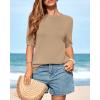imageBTFBM Short Sleeve Sweater for Women Spring Tops Crew Neck Lightweight Pullover Loose Dressy Casual Blouse Basic ClothesKhaki