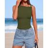 imageBTFBM Spring Tops for Women 2026 Asymmetrical Neck Sleeveless Going Out Summer Outfits Casual Ruched Y2k Tank Top ClothesArmy Green
