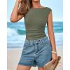 imageBTFBM Womens Summer Tops 2025 Boat Neck Cap Sleeve Tee Shirts Ruched Slim Fit Knit Going Out Tank Top Fashion ClothingArmy Green