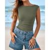 imageBTFBM Womens Summer Tops 2025 Boat Neck Cap Sleeve Tee Shirts Ruched Slim Fit Knit Going Out Tank Top Fashion ClothingArmy Green