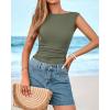 imageBTFBM Womens Summer Tops 2025 Boat Neck Cap Sleeve Tee Shirts Ruched Slim Fit Knit Going Out Tank Top Fashion ClothingArmy Green