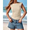 imageBTFBM Womens Summer Tops 2025 Boat Neck Cap Sleeve Tee Shirts Ruched Slim Fit Knit Going Out Tank Top Fashion ClothingBeige