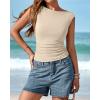 imageBTFBM Womens Summer Tops 2025 Boat Neck Cap Sleeve Tee Shirts Ruched Slim Fit Knit Going Out Tank Top Fashion ClothingBeige