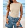 imageBTFBM Womens Summer Tops 2025 Boat Neck Cap Sleeve Tee Shirts Ruched Slim Fit Knit Going Out Tank Top Fashion ClothingBeige