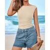 imageBTFBM Womens Summer Tops 2025 Boat Neck Cap Sleeve Tee Shirts Ruched Slim Fit Knit Going Out Tank Top Fashion ClothingBeige