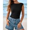 imageBTFBM Womens Summer Tops 2025 Boat Neck Cap Sleeve Tee Shirts Ruched Slim Fit Knit Going Out Tank Top Fashion ClothingBlack