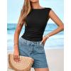 imageBTFBM Womens Summer Tops 2025 Boat Neck Cap Sleeve Tee Shirts Ruched Slim Fit Knit Going Out Tank Top Fashion ClothingBlack