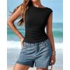imageBTFBM Womens Summer Tops 2025 Boat Neck Cap Sleeve Tee Shirts Ruched Slim Fit Knit Going Out Tank Top Fashion ClothingBlack