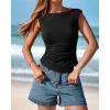 imageBTFBM Womens Summer Tops 2025 Boat Neck Cap Sleeve Tee Shirts Ruched Slim Fit Knit Going Out Tank Top Fashion ClothingBlack