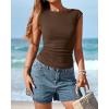 imageBTFBM Womens Summer Tops 2025 Boat Neck Cap Sleeve Tee Shirts Ruched Slim Fit Knit Going Out Tank Top Fashion ClothingBrown
