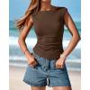 imageBTFBM Womens Summer Tops 2025 Boat Neck Cap Sleeve Tee Shirts Ruched Slim Fit Knit Going Out Tank Top Fashion ClothingBrown