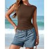 imageBTFBM Womens Summer Tops 2025 Boat Neck Cap Sleeve Tee Shirts Ruched Slim Fit Knit Going Out Tank Top Fashion ClothingBrown