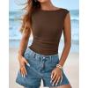 imageBTFBM Womens Summer Tops 2025 Boat Neck Cap Sleeve Tee Shirts Ruched Slim Fit Knit Going Out Tank Top Fashion ClothingBrown