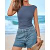 imageBTFBM Womens Summer Tops 2025 Boat Neck Cap Sleeve Tee Shirts Ruched Slim Fit Knit Going Out Tank Top Fashion ClothingGrey Blue