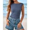 imageBTFBM Womens Summer Tops 2025 Boat Neck Cap Sleeve Tee Shirts Ruched Slim Fit Knit Going Out Tank Top Fashion ClothingGrey Blue