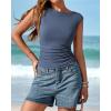 imageBTFBM Womens Summer Tops 2025 Boat Neck Cap Sleeve Tee Shirts Ruched Slim Fit Knit Going Out Tank Top Fashion ClothingGrey Blue