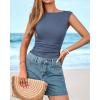 imageBTFBM Womens Summer Tops 2025 Boat Neck Cap Sleeve Tee Shirts Ruched Slim Fit Knit Going Out Tank Top Fashion ClothingGrey Blue