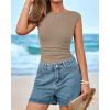 imageBTFBM Womens Summer Tops 2025 Boat Neck Cap Sleeve Tee Shirts Ruched Slim Fit Knit Going Out Tank Top Fashion ClothingKhaki