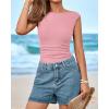 imageBTFBM Womens Summer Tops 2025 Boat Neck Cap Sleeve Tee Shirts Ruched Slim Fit Knit Going Out Tank Top Fashion ClothingPink