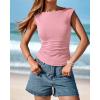 imageBTFBM Womens Summer Tops 2025 Boat Neck Cap Sleeve Tee Shirts Ruched Slim Fit Knit Going Out Tank Top Fashion ClothingPink