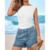 imageBTFBM Womens Summer Tops 2025 Boat Neck Cap Sleeve Tee Shirts Ruched Slim Fit Knit Going Out Tank Top Fashion ClothingWhite