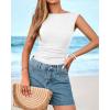 imageBTFBM Womens Summer Tops 2025 Boat Neck Cap Sleeve Tee Shirts Ruched Slim Fit Knit Going Out Tank Top Fashion ClothingWhite