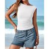 imageBTFBM Womens Summer Tops 2025 Boat Neck Cap Sleeve Tee Shirts Ruched Slim Fit Knit Going Out Tank Top Fashion ClothingWhite