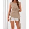 imageBTFBM Womens Tops Summer 2026 Cap Sleeve Crew Neck Tie Waist Blouses Dressy Casual Business Work Clothes Spring FashionKhaki