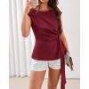 imageBTFBM Womens Tops Summer 2026 Cap Sleeve Crew Neck Tie Waist Blouses Dressy Casual Business Work Clothes Spring FashionRed