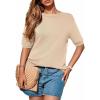 imageBTFBM Short Sleeve Sweater for Women Spring Tops Crew Neck Lightweight Pullover Loose Dressy Casual Blouse Basic ClothesApricot