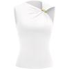 imageBTFBM Spring Tops for Women 2026 Asymmetrical Neck Sleeveless Going Out Summer Outfits Casual Ruched Y2k Tank Top ClothesWhite