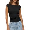 imageBTFBM Womens Summer Tops 2025 Boat Neck Cap Sleeve Tee Shirts Ruched Slim Fit Knit Going Out Tank Top Fashion ClothingBlack