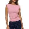imageBTFBM Womens Summer Tops 2025 Boat Neck Cap Sleeve Tee Shirts Ruched Slim Fit Knit Going Out Tank Top Fashion ClothingPink