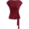 imageBTFBM Womens Tops Summer 2026 Cap Sleeve Crew Neck Tie Waist Blouses Dressy Casual Business Work Clothes Spring FashionRed