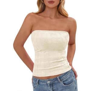 imageBTFBM Tube Tops for Women Spring Summer 2026 Backless Fitted Floral Embroidery Going Out Bandeau Top Beach VacationApricot