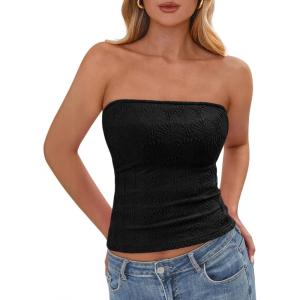 imageBTFBM Tube Tops for Women Spring Summer 2026 Backless Fitted Floral Embroidery Going Out Bandeau Top Beach VacationBlack
