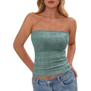 imageBTFBM Tube Tops for Women Spring Summer 2026 Backless Fitted Floral Embroidery Going Out Bandeau Top Beach VacationGreen