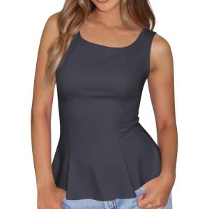 imageBTFBM Womens Summer Tops 2026 Business Casual Outfits Crew Neck Sleeveless Shirts Slim Fit Peplum Tank TopDark Grey