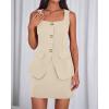 imageBTFBM 2 Piece Sets For Women Summer 2026 Spring Sleeveless Button Up Blazer Vest Tops Skirt Sets Business Casual OutfitsBeige