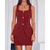 imageBTFBM 2 Piece Sets For Women Summer 2026 Spring Sleeveless Button Up Blazer Vest Tops Skirt Sets Business Casual OutfitsBurgundy