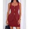 imageBTFBM 2 Piece Sets For Women Summer 2026 Spring Sleeveless Button Up Blazer Vest Tops Skirt Sets Business Casual OutfitsBurgundy