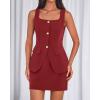 imageBTFBM 2 Piece Sets For Women Summer 2026 Spring Sleeveless Button Up Blazer Vest Tops Skirt Sets Business Casual OutfitsBurgundy