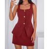 imageBTFBM 2 Piece Sets For Women Summer 2026 Spring Sleeveless Button Up Blazer Vest Tops Skirt Sets Business Casual OutfitsBurgundy