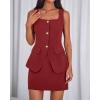 imageBTFBM 2 Piece Sets For Women Summer 2026 Spring Sleeveless Button Up Blazer Vest Tops Skirt Sets Business Casual OutfitsBurgundy