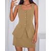 imageBTFBM 2 Piece Sets For Women Summer 2026 Spring Sleeveless Button Up Blazer Vest Tops Skirt Sets Business Casual OutfitsKhaki