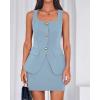 imageBTFBM 2 Piece Sets For Women Summer 2026 Spring Sleeveless Button Up Blazer Vest Tops Skirt Sets Business Casual OutfitsLight Blue